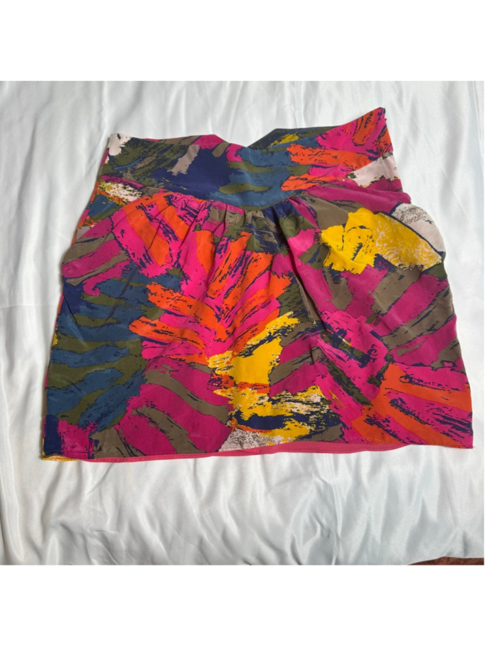 Women's Tibi Abstract Print Silk Mini Skirt in Pink and Blue M